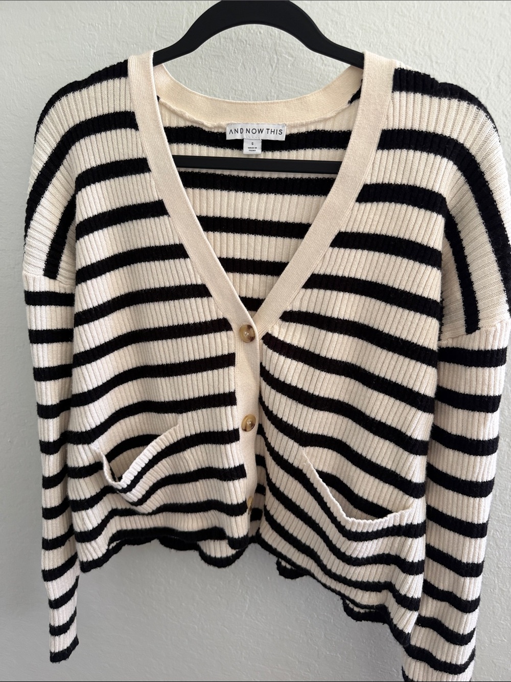 And Now This Black & Cream Striped V-Neck Cardigan